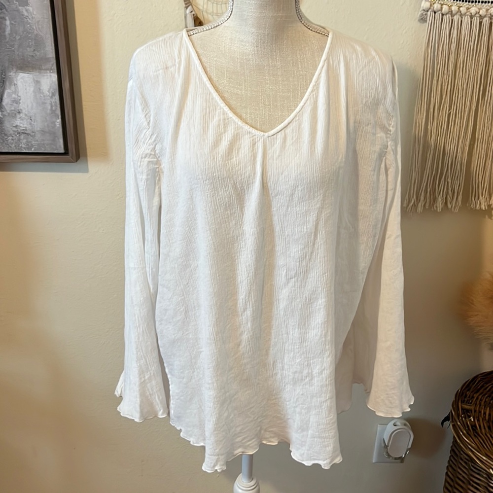 White J. Jill 100% Cotton Lightweight Scalloped Edge Top/ Size Large